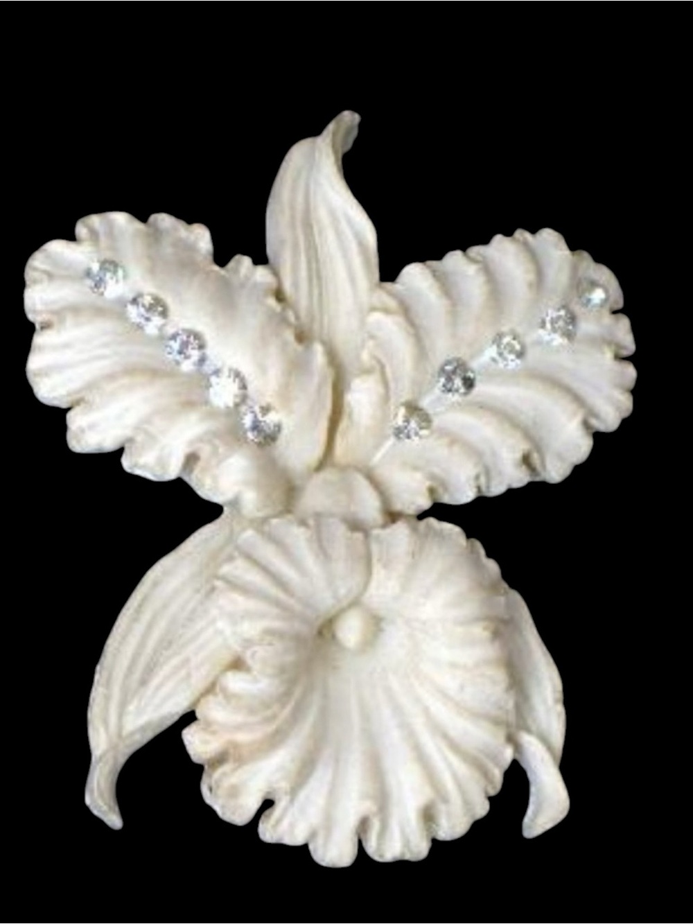 Vintage Featherlite or Bubblelite Rhinestone Orchid Brooch